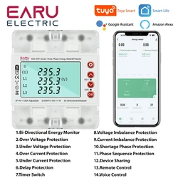 3 Phase 380V 100A Tuya WiFi Smart Bi-Directional Energy Power kWh Meter Over Under Voltage Protector Relay Switch Current Limit