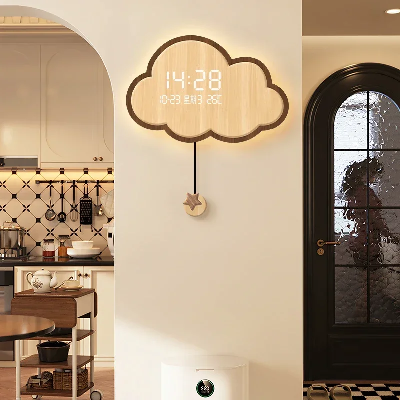 

Cloud-Shaped Wall Clock, Perpetual LED Calendar for 2024, Motion-Sensor Timepiece with Silent Mechanism, Long Battery Life