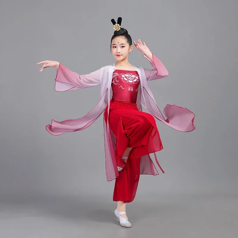 Dziecięcy strój do tańca Yangko dla dziewczynek, klasyczny kostium do tańca, odzież do ćwiczeń, chiński styl Hanfu, narodowy strój do bębna biodrowego.