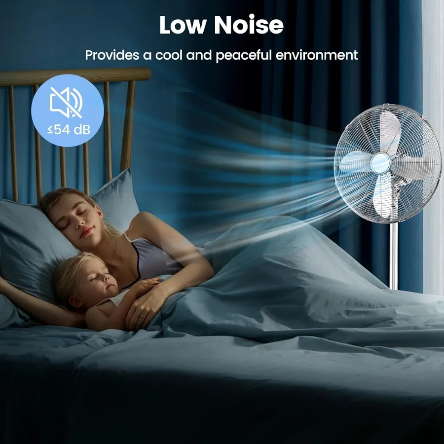 16인치 회전식 선풍기, 3단계 속도 조절, 높이 조절 가능, 75도 회전, 20도 기울기, 견고한 금속 알루미늄 날개 스탠드