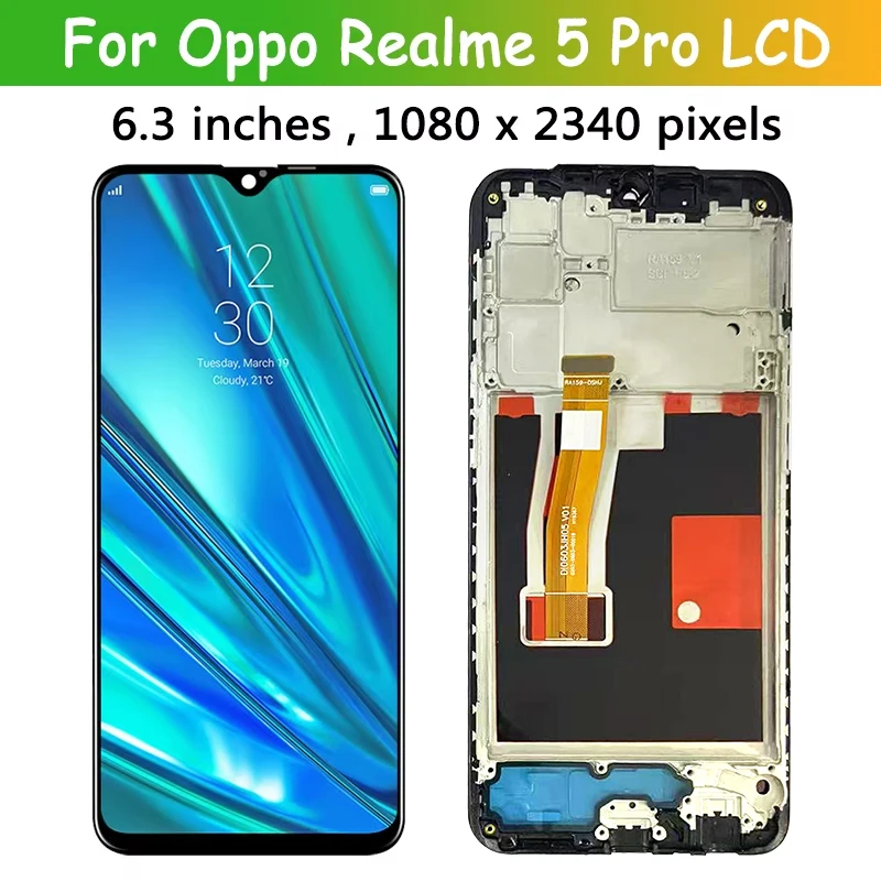 6.4" IPS LCD do Oppo Realme 5 Pro RMX1971 RMX1973 Wyświetlacz LCD z ekranem dotykowym i digitizerem, kompletny z ramką do Realme 5Pro — zdjęcie produktu 3