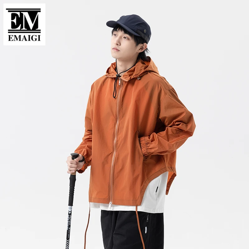 Men Summer Loose Casual Asymmetric Quick Dry Sunscreen Hooded Jacket Women Cityboy Japanese Streetwear Outdoor Coat Man