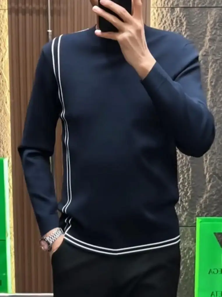 

Faionable Knitted Sweater round Ne Luxury Sle Autumn Winter Men's irt Trendy Ele Personali High Quali Cool