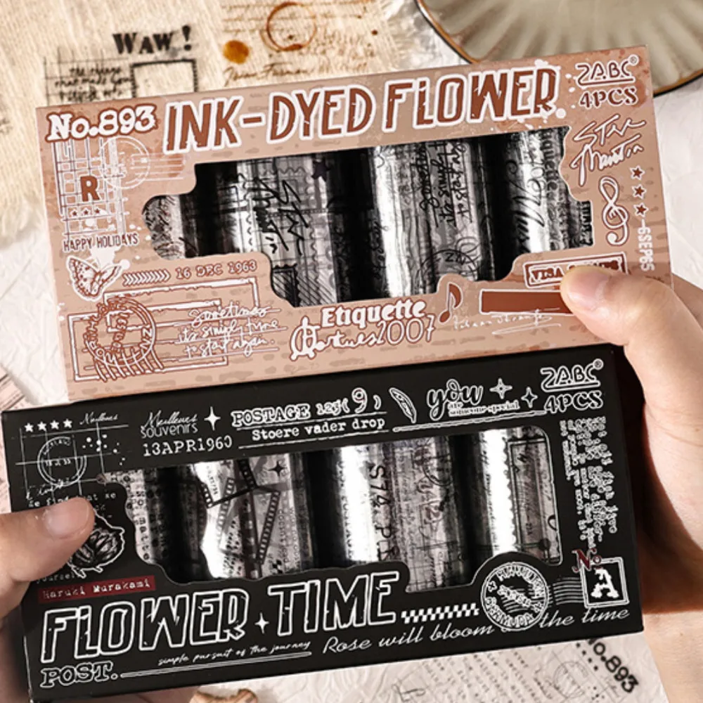 

4rolls/box Pre-cut English PET Tapes Stickers Transparent Decoration Collage Hand Account for Scrapbooking Journal Tapes Sticker