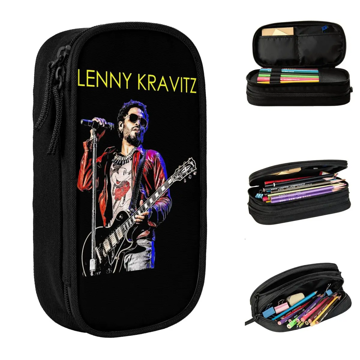 Large Capacity Pencil Case Lenny Kravitz Producer Music Office Accessories Double Layer Pencil Bag Women Makeup Bag Suprise Gift