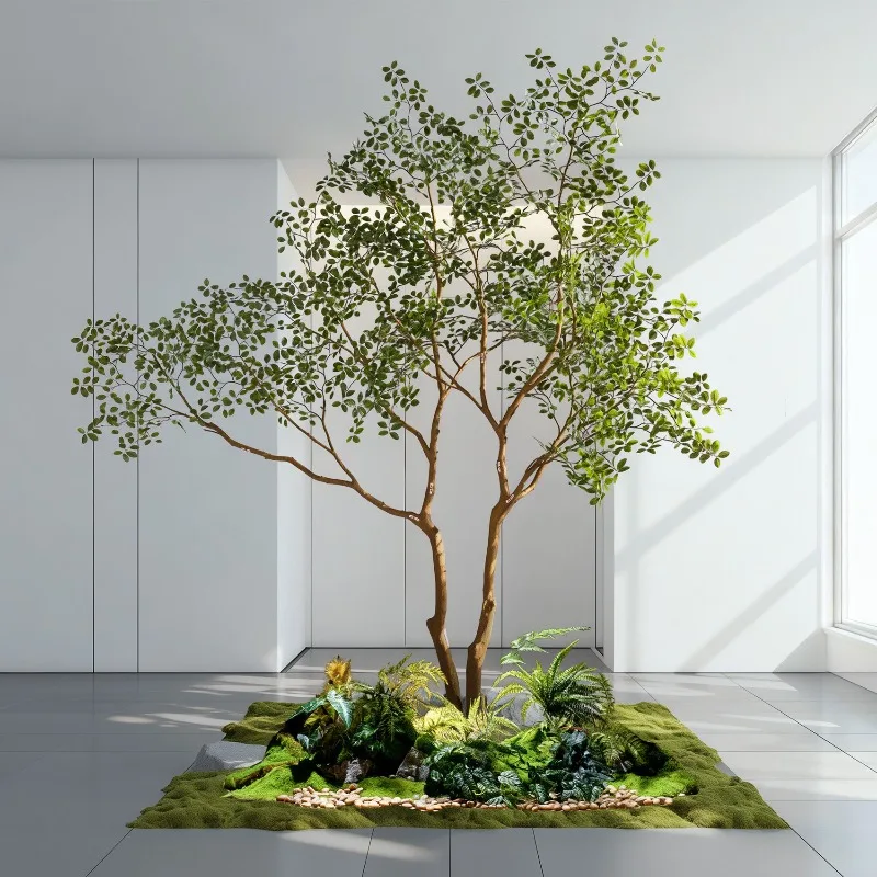 

Simulated Green Plant Indoor Landscaping Outdoor Landscape Combination Large Fake Tree Floor-to-ceiling Window Decoration