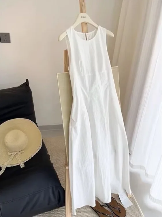 

Beach Vaion Sle Красивое длинное женское платье высокого класса Sensation Super Cute White Svel из хлопка и льна с вырезом на талии Dr