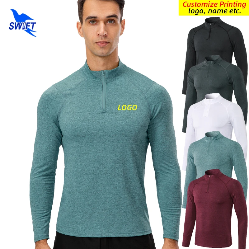 2022 Half Zipper Long Sleeve Running Shirts Men Sports Sportswear Tops Gym Fitness Training Jogging Workout Sweatshirt Customize