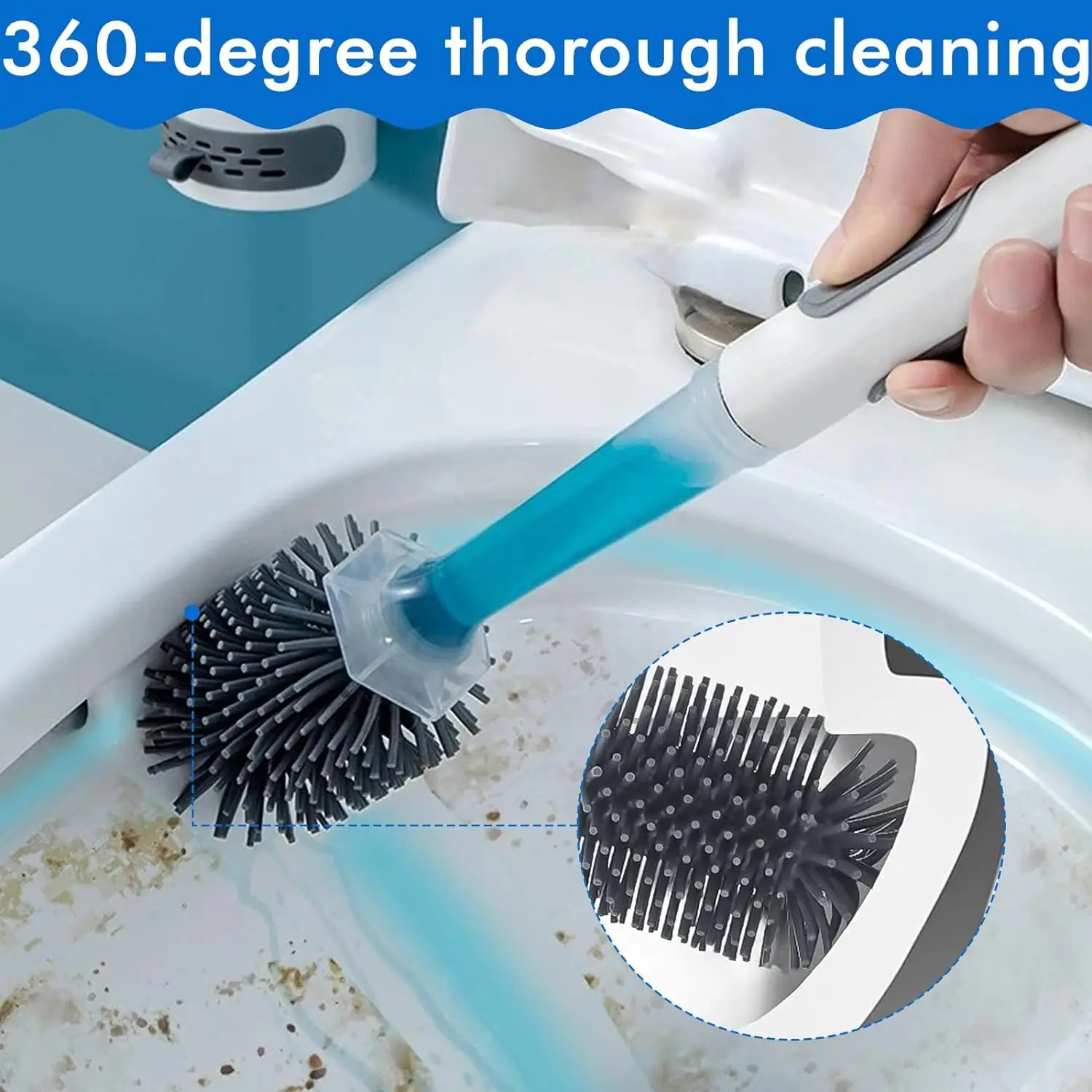 Detergent Refillable Toilet Brush Wall-Mounted Long Handle Silicone TPR Brush for Corner Cleaning Tools Bathroom Accessories