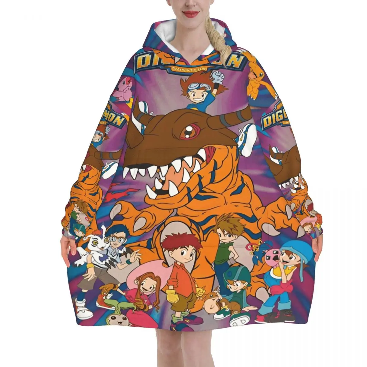 

Digital Monster Blanket Hoodie for Women Men Warm Cozy Oversize Blanket Sweatshirt Thick Fleece Hooded Blanket with Pocket