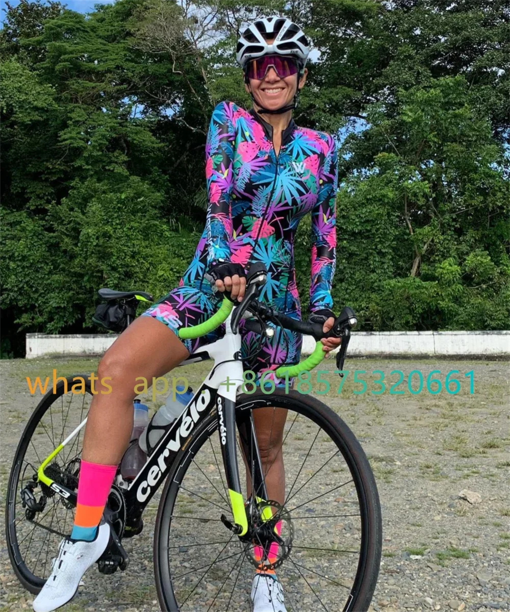 

Women Monkey Triathlon Suit Cycling Jersey Jumpsuit Skinsuit Bicycle long sleeves Clothing Roupa Macaquinho Ciclismo Feminino