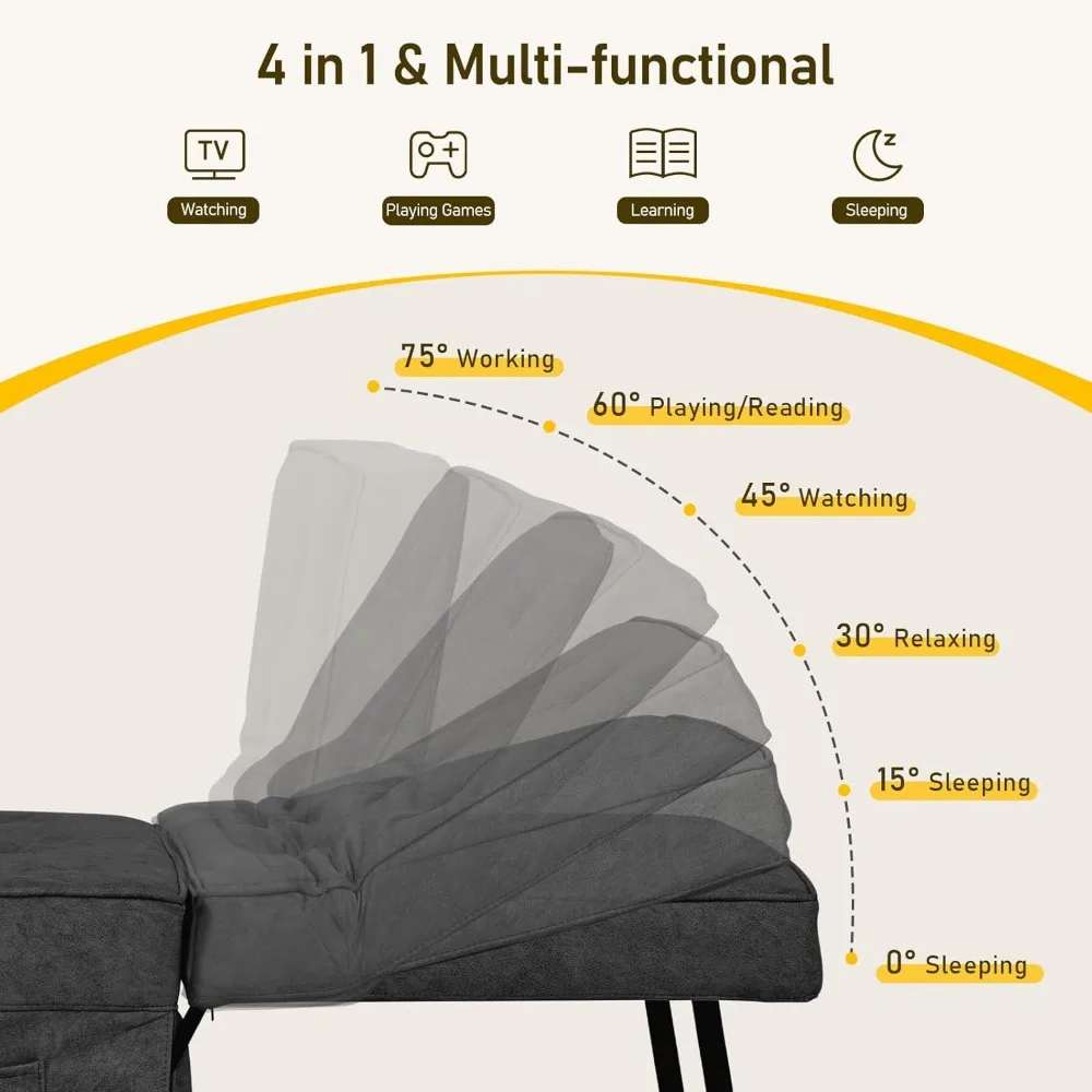 كرسي نوم عثماني قابل للتحويل مع مسند ظهر ووسادة قابلة للتعديل، سرير أريكة متعدد الوظائف لراحة مريحة وراحة #6