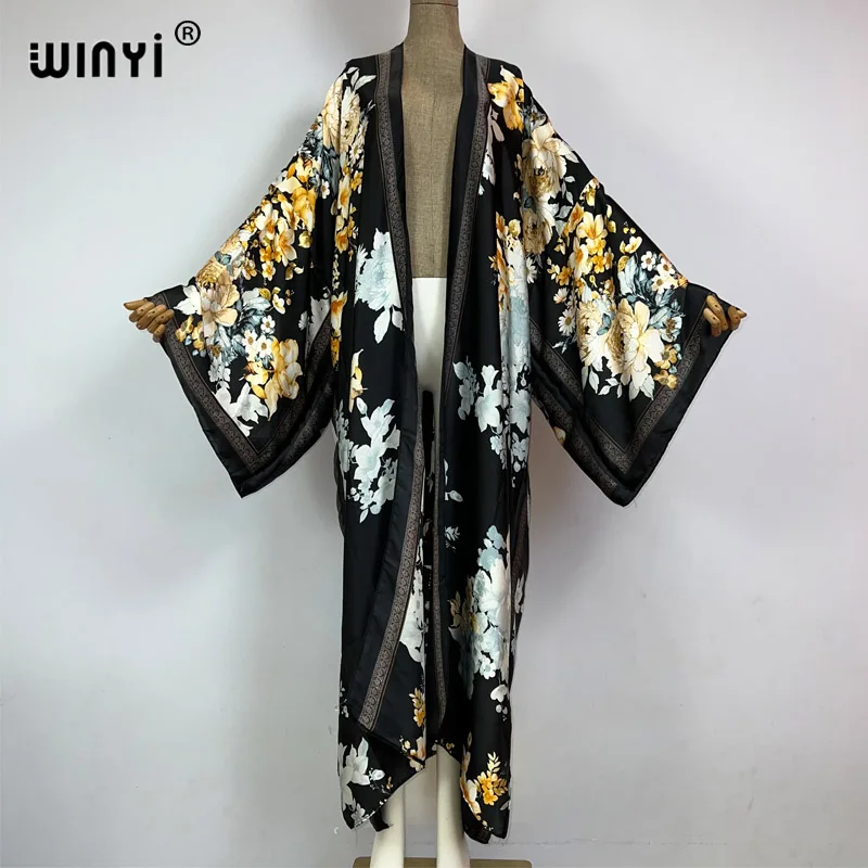 Letnie afrykański nadruk kimono kimono kaftany plażowe zakrywające elegancki kardigan abaya stroje plażowe dla kobiet elegancki płaszcz na imprezę