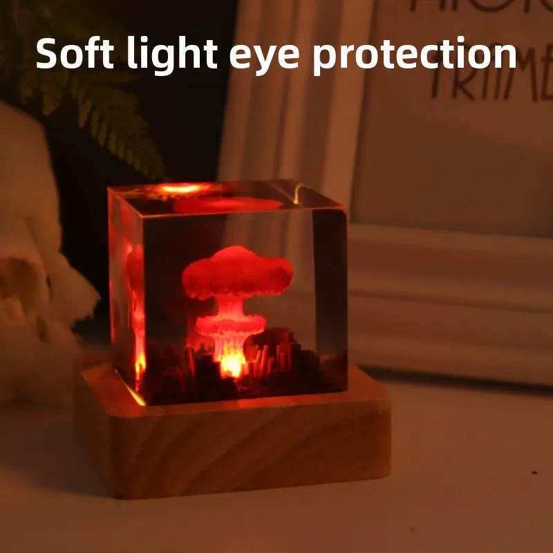 3D Mini Explosion Mushroom Cloud Atmosphere Light Courtyard Living Room Desktop Decoration Birthday Gift Flameless Nightlight