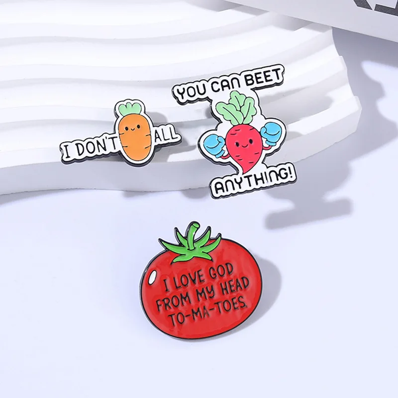 Lapel Pins Homophonic Vegetable Cartoon Brooch Funny Tomato Radish Carrot Metal Badge Student Backpack Pin Badges on Backpack