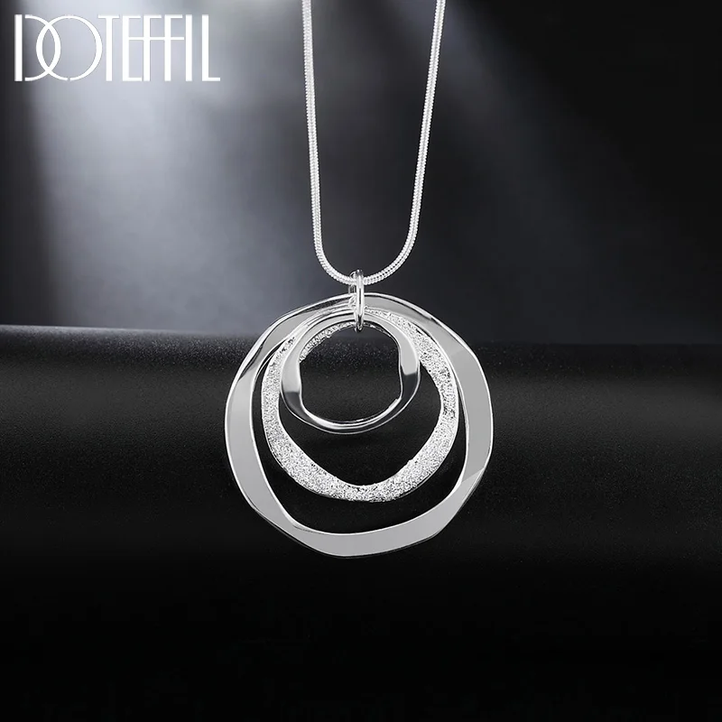 Fashion Fine Brand Silver Color Necklace For Women Luxury Wedding Jewelry Bohemia Three Circle Pendants Snake Chain Necklace