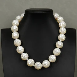 G-G 18mm Natural White Sea Shell Round Ball Mother Of Pearl Necklace 18'' CZ Clasp Handmade For Lady