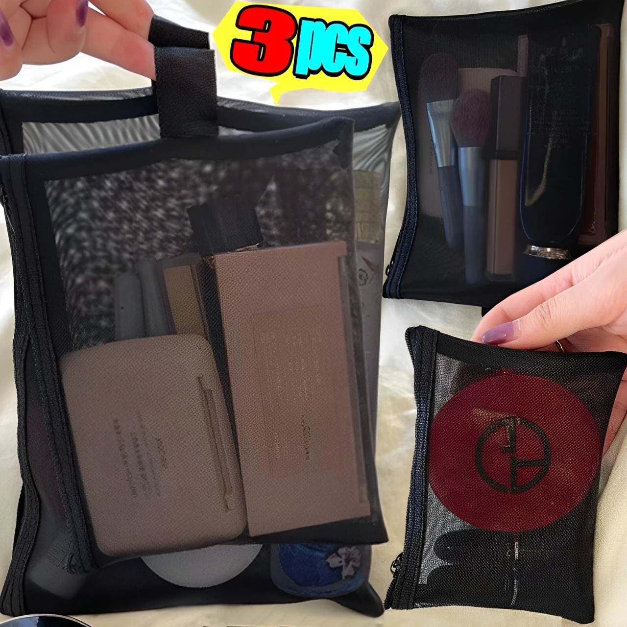 

1/3 шт., сетчатые прозрачные косметички, маленькая большая черная косметичка, портативный дорожный органайзер для туалетных принадлежностей, чехол для хранения помады