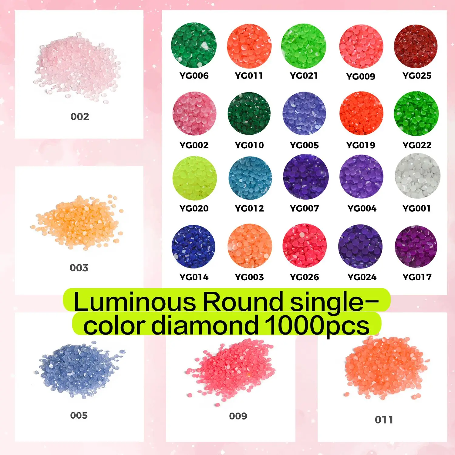 Resin Glow in The Dark Luminous Diamond Painting Drills，Single Color Diamond Beads Round 2.8MM,1000pcs