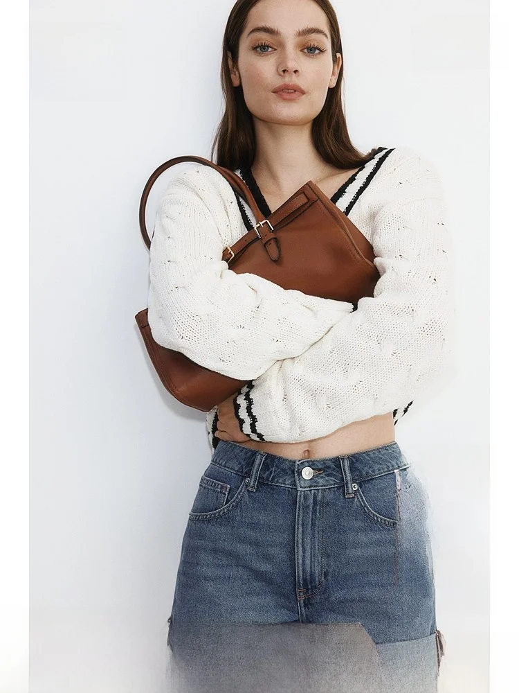 

Женские джинсы H&M с высокой талией, прямые, повседневные, модные, для работы, весенний сезон, 100% хлопок, короткие брюки