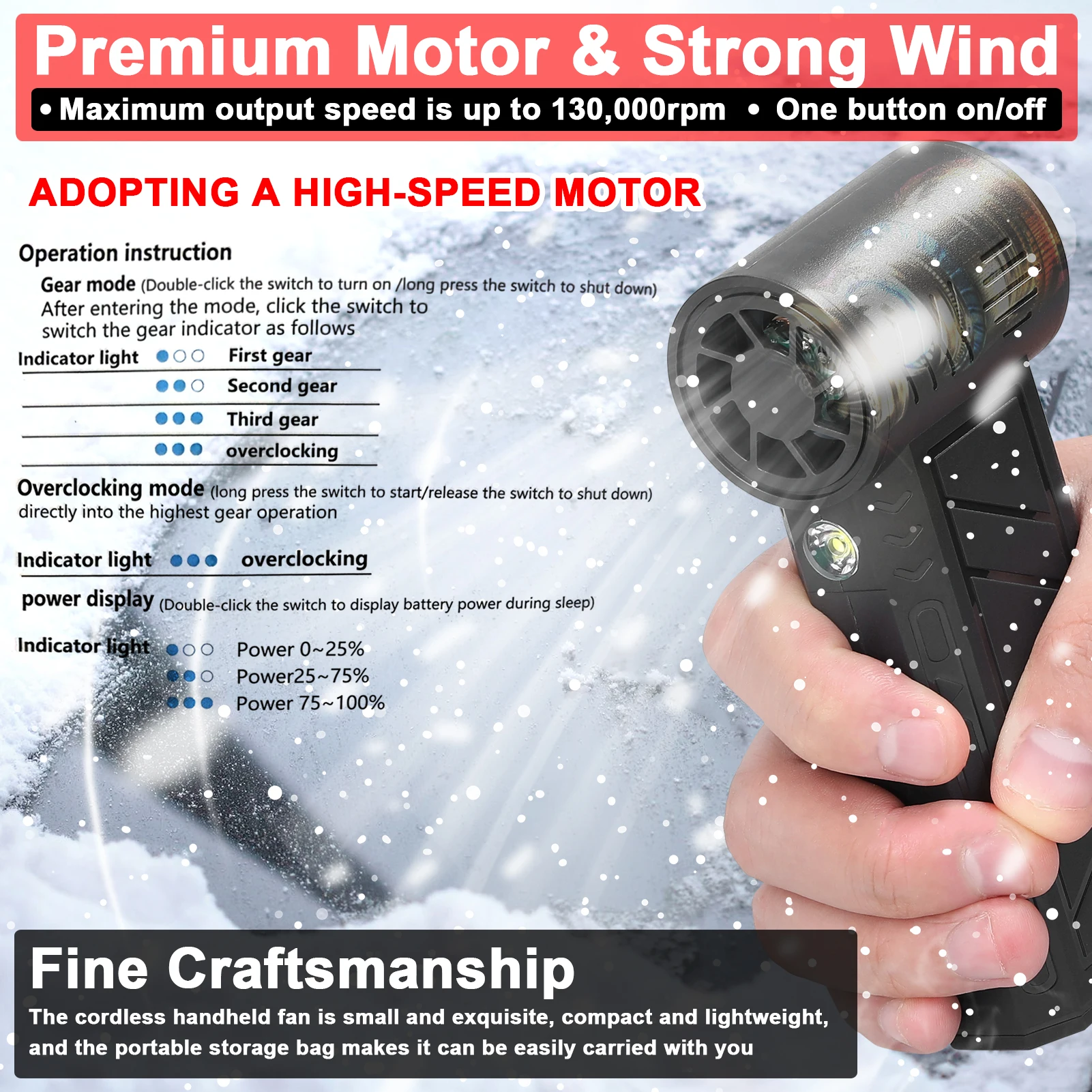 2026 Hot Sale ZY7400-PRO Ducted Turbofan 130,000RPM Jet Fan Lithium Violent Fan Car Washer Multifunctional Dust Blower Keyboard