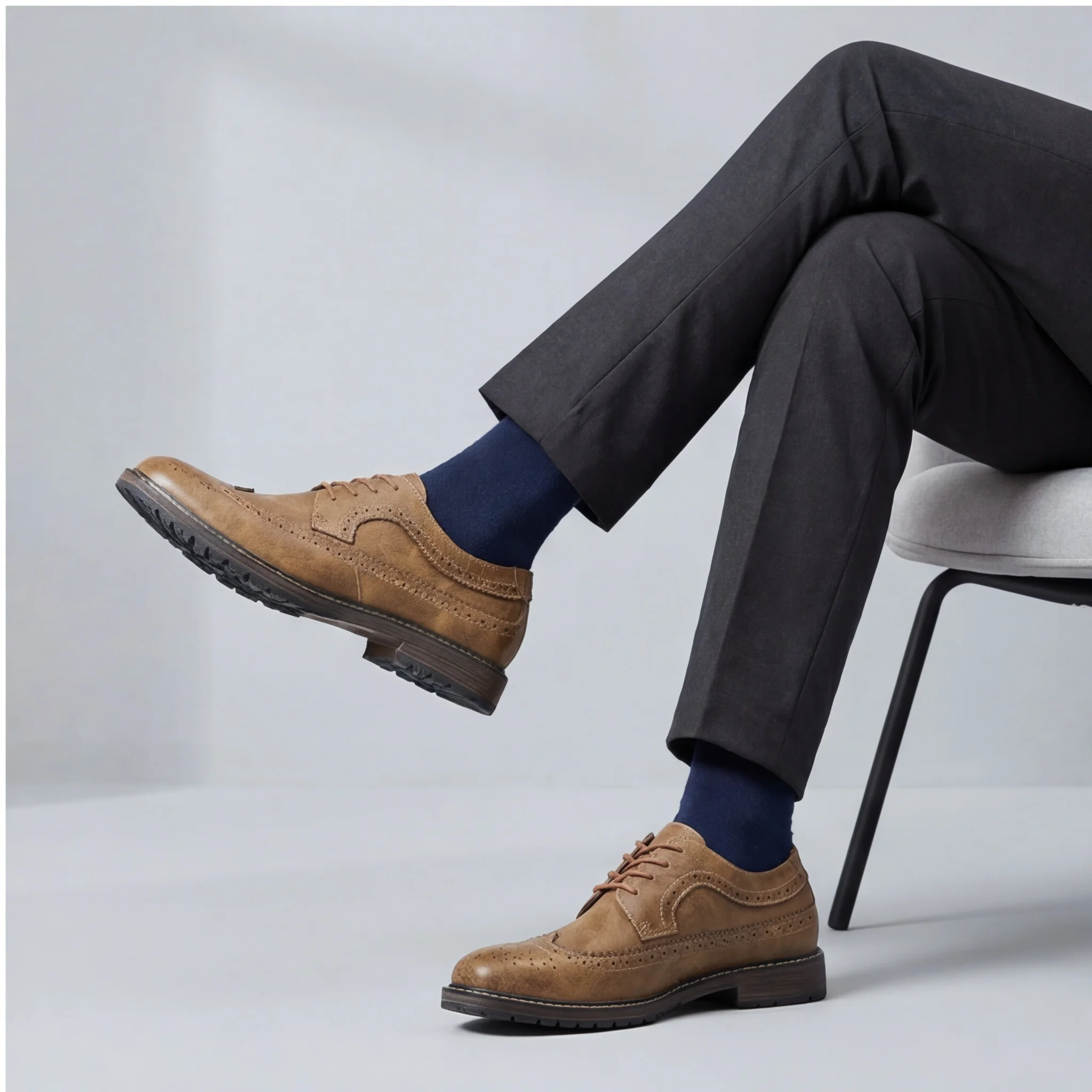 Men's Dress Shoes Wingtip Brogue Perforations Shoes For Man Office Shoes Man Open-Lacing Profile Layered Heel