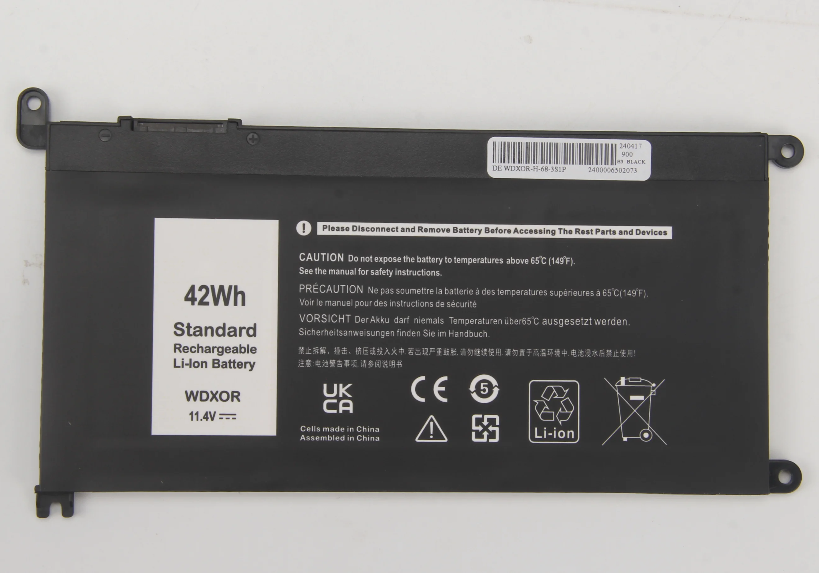 Nuovo Originale 11.4V 42Wh Batteria WDXOR WDX0R Per Dell Inspiron 13 14 15 17 5000 7000 P69G001 5378 5379 5770 5570 P69G Vostro 5471