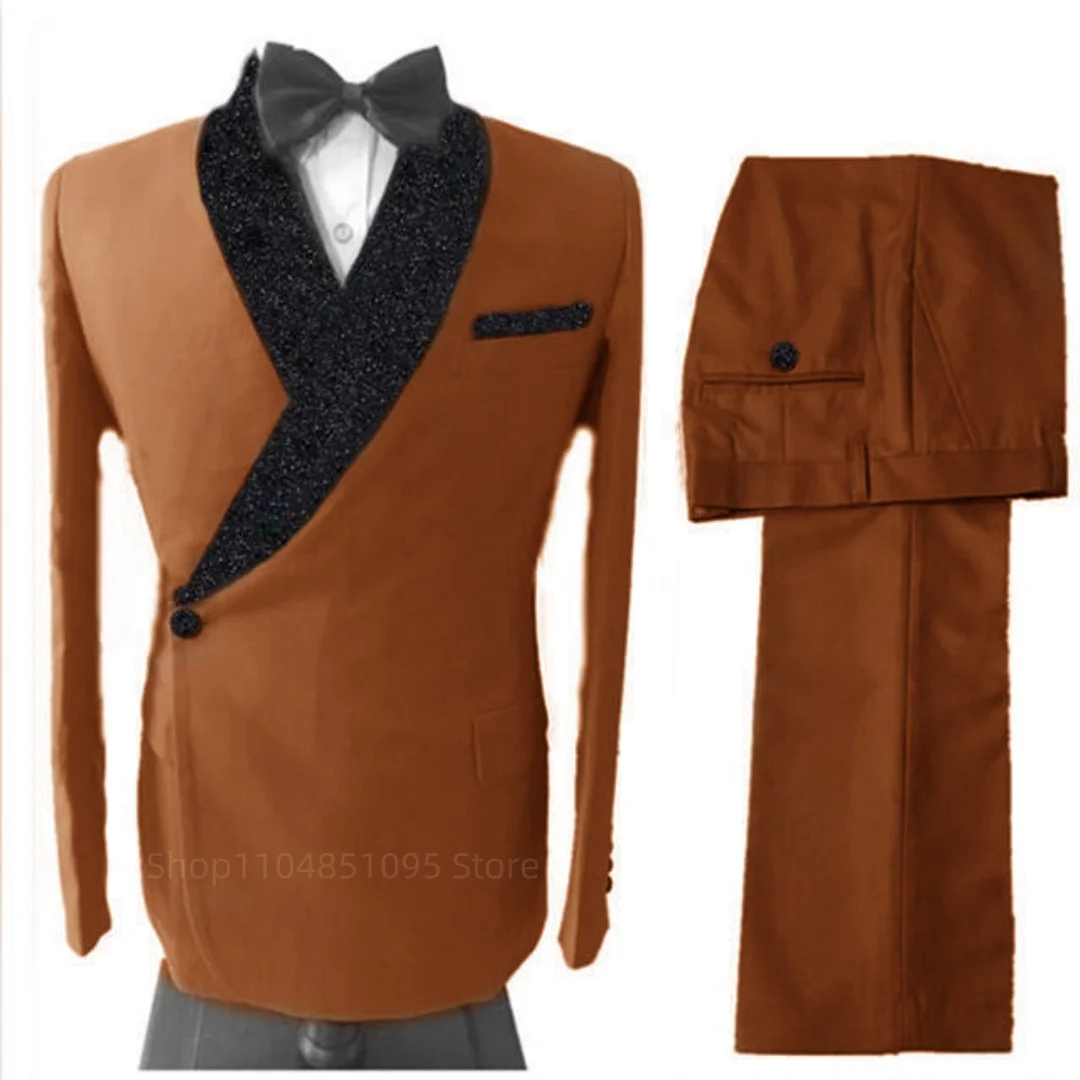 

Luxury Men's Suits Elegant Shawl Lapel Blazer Slim Fit Male Clothing for Wedding High Quality 2 Piece Party Jacket Pants Sets