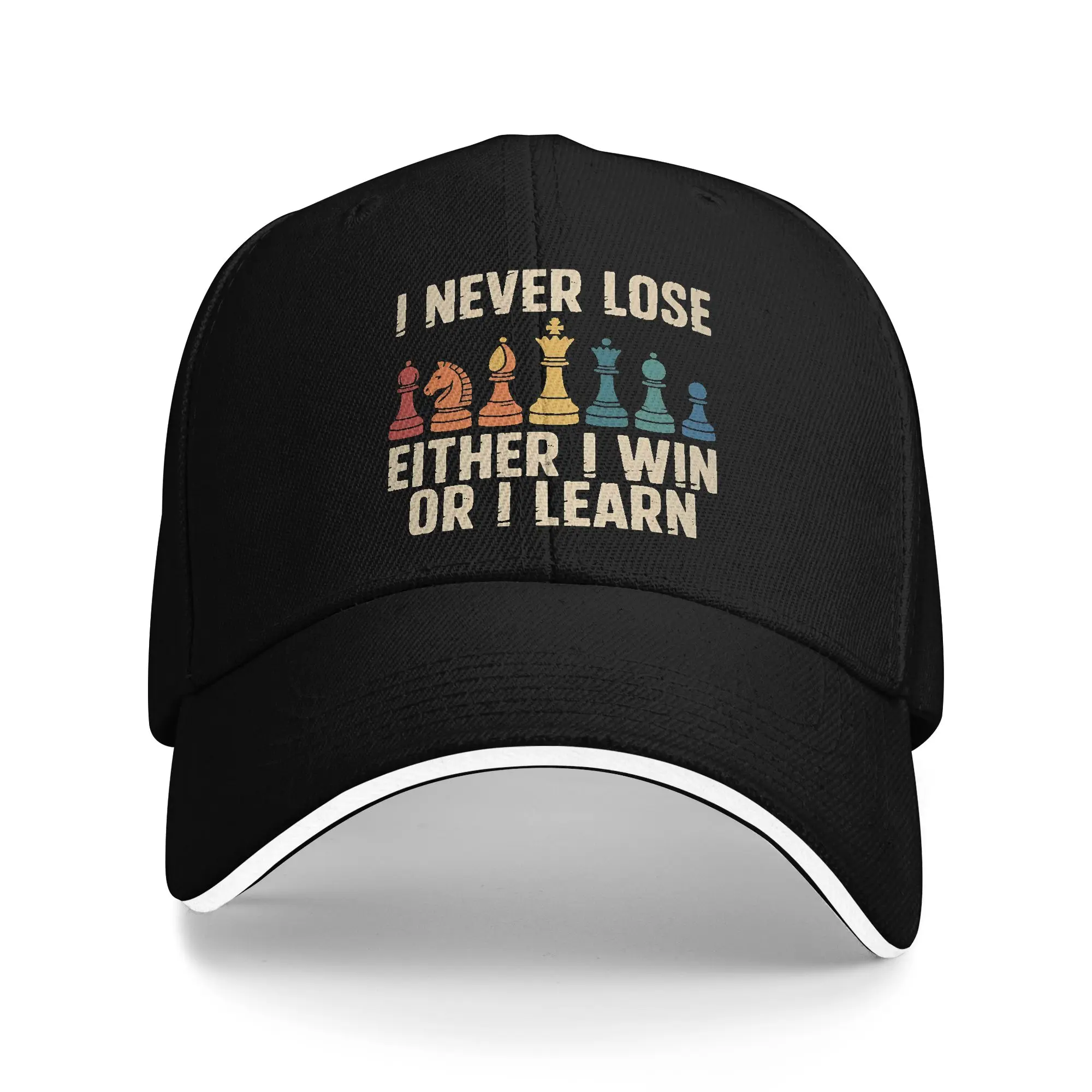 Summer Baseball Cap Chess Player Board Game I Never Lose Either Win or Learn Wear For Men Women Trucker Hat Vintage  Headwear