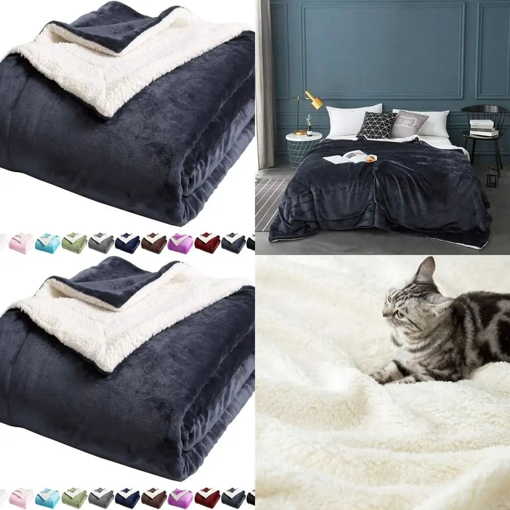 

Queen Size Sherpa Fleece Blanket - Ultra Soft, Warm, Cozy, Plush, Reversible, Luxurious Velvet Throw in Dark Grey