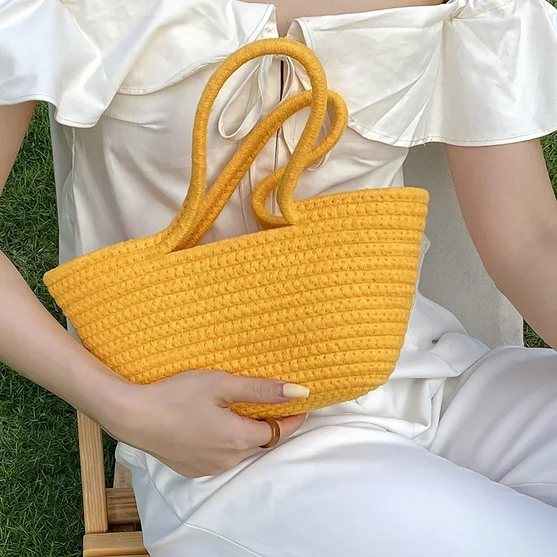 

New Simple Portable Woven Handbag Japanese and Korean Princess Series Solid Color Straw Bag Casual Beach Bag Women's Bag