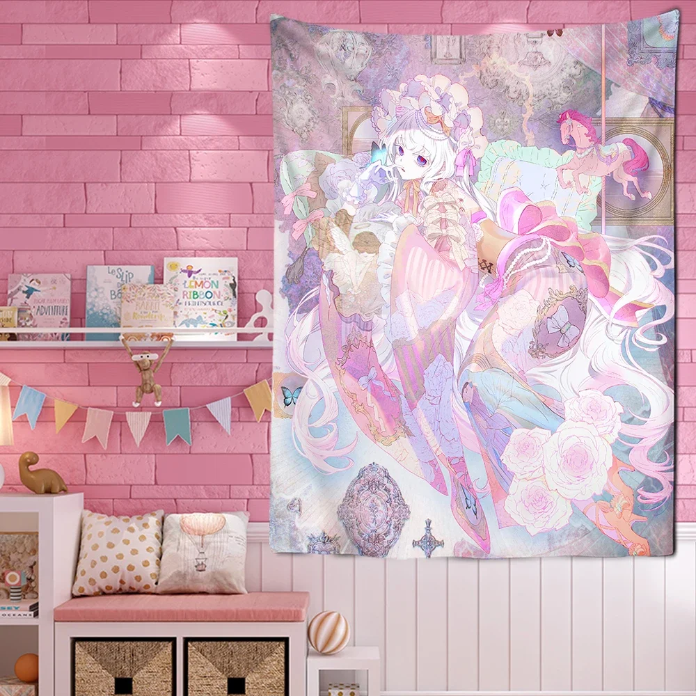 

Japanese Animation Tapestry Mandala aesthetic room decor Cartoon Tarot Girl Kimono Wall Carpet Kawai Decoration Wall Hanging