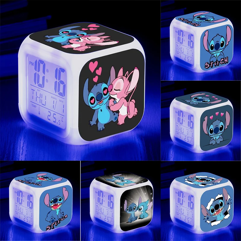 

Disney Stitch Colorful Alarm Clock Disney Ascending Changing Digital Light PVC Lilo & Stitch Figures Children Toys Birthday Gift