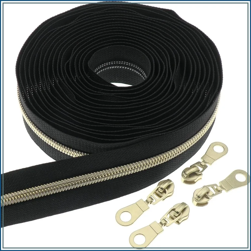 

5 Yards Gold Metallic Nylon Zippers Bulk with 10 Sliders for DIY Sewing Bags