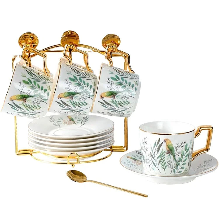 Luxury German Modern 17 Pcs Custom Fine Bone China Tea Set Porcelain Sugar Pot Coffee Tea Set