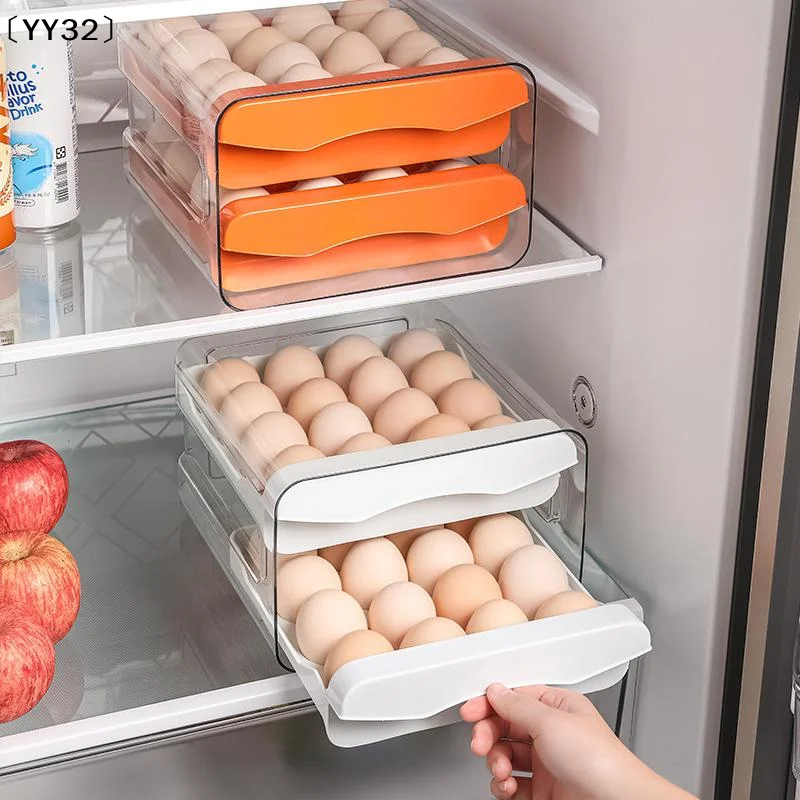 Automatic Scrolling Egg Rack Refrigerator Eggs Storage Box Holder Kitchen Double-Layer Egg Holder Drawer-Type Eggs Box〔YY32〕