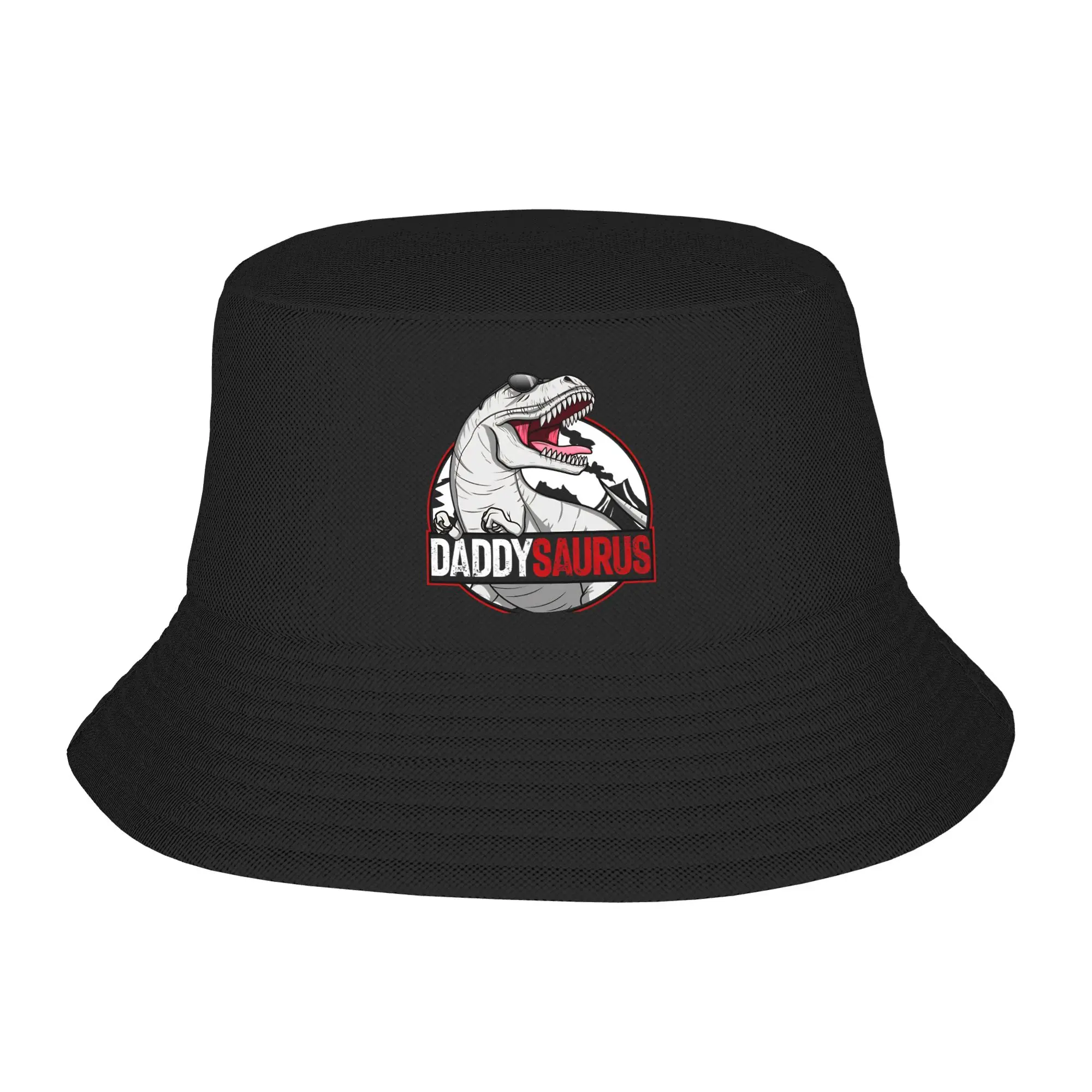 Daddy Saurus T-Rex Matching Bucket Hat Spring Dinosaur Daddy Saurus Fisherman Hats Unisex Foldable Vacation Caps Sunscreen Hats