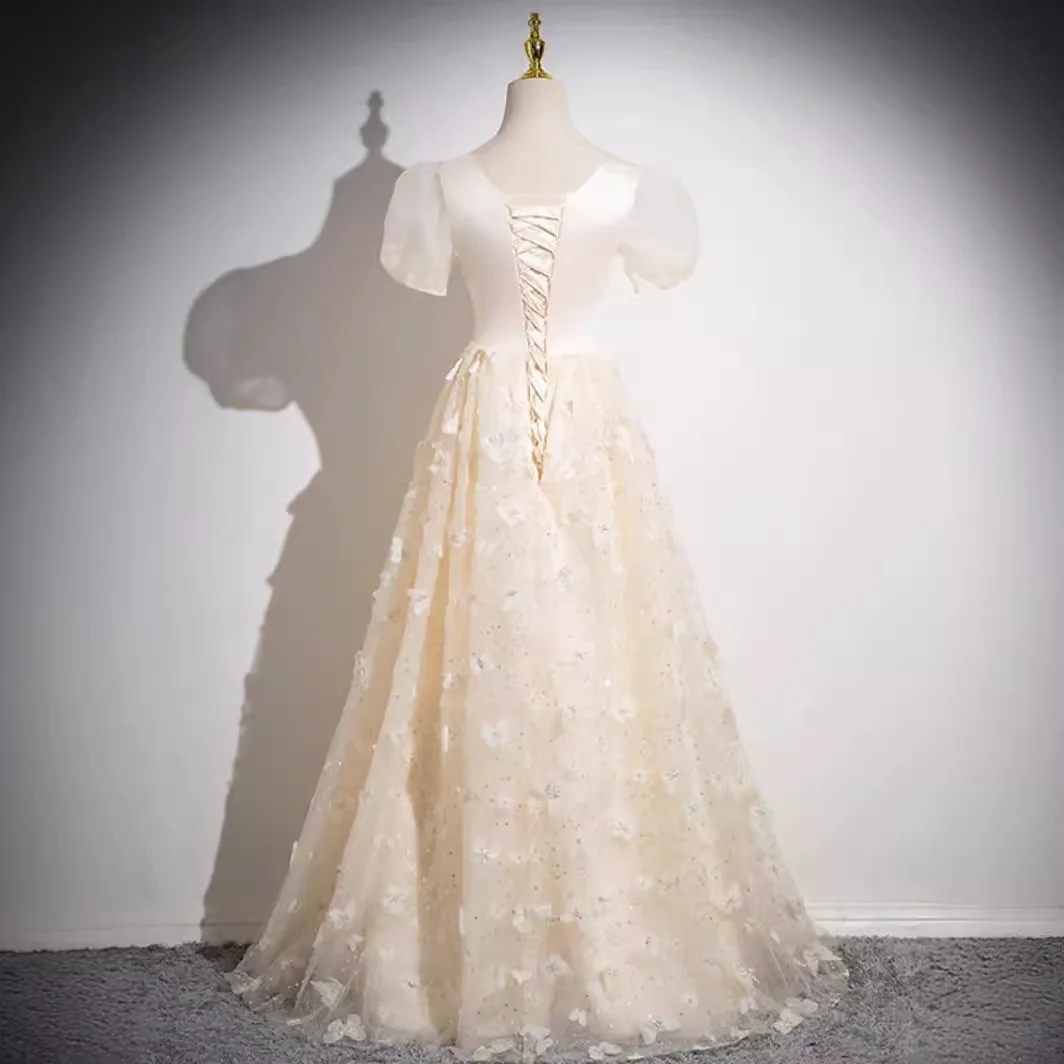 Champagne evening dress 2025 new style banquet temperament light luxury high-end host vocal art exam performance costume