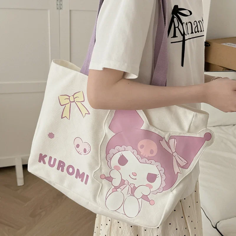 Sanrio My Melody Cinnamoroll Pocket Storage Canvas Bag Kawaii Cute Large Capacity Cartoon Girl Heart Leisure Commuter Handbag