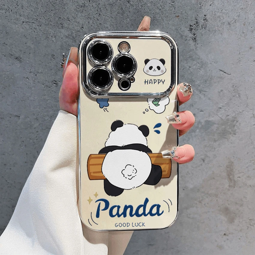 Custodia per telefono Panda dipinta per Iphone 16 15 14 13 Pro 12 11 Max Plus 16Pro Custodia per telefono elettrolitico Cartoon 15Pro Cover Soft Shell