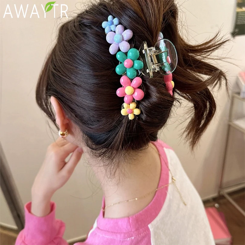 AWAYTR-Pinzas para el pelo con forma de flor para niña y mujer, accesorios para el cabello, horquillas, pinzas para el pelo con forma de cangrejo