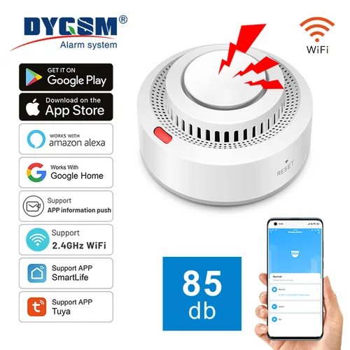 360 ° Detección integral, detector de humo WiFi inteligente Tuya, monitoreo remoto de seguridad en el hogar, compatible con Alexa y Google