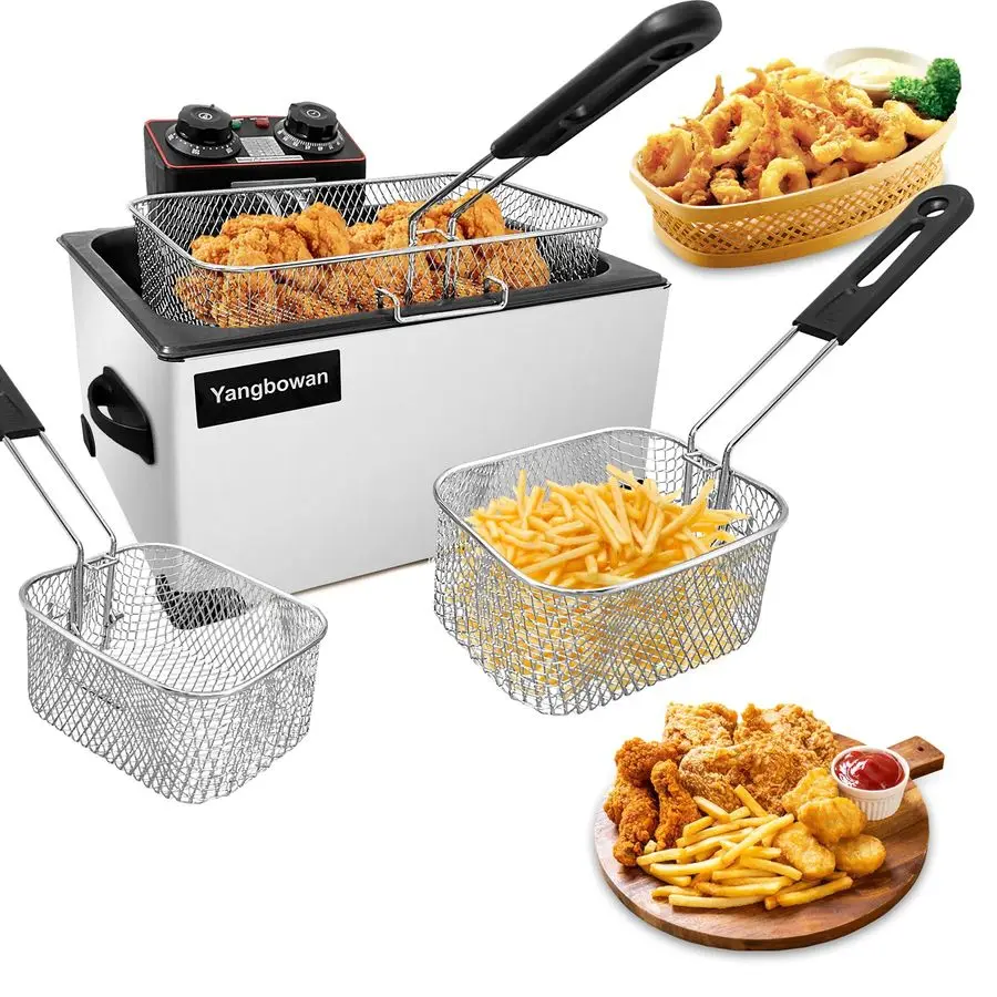 

1300W Deep Fryer with 3 Baskets, Electric Deep Fryer for Home Use, with Time amp Temperature Control, Stainless Steel Lid with V