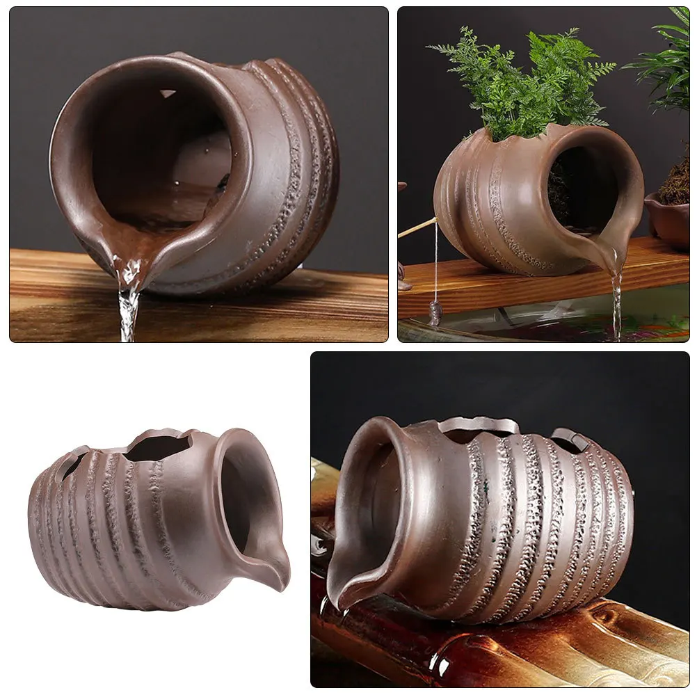 

Fountain Jar with Waterfall Flow Design Ceramic Circulating Garden Decor for Patio Backyard Living Room Eco Feature Decoration