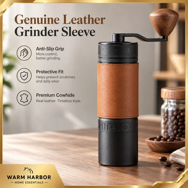 Genuine Leather Coffee Grinder Sleeve Anti Slip Cowhide Protective Cover Hand Grinder Case Pro Zpro Barista Coffee Accessories