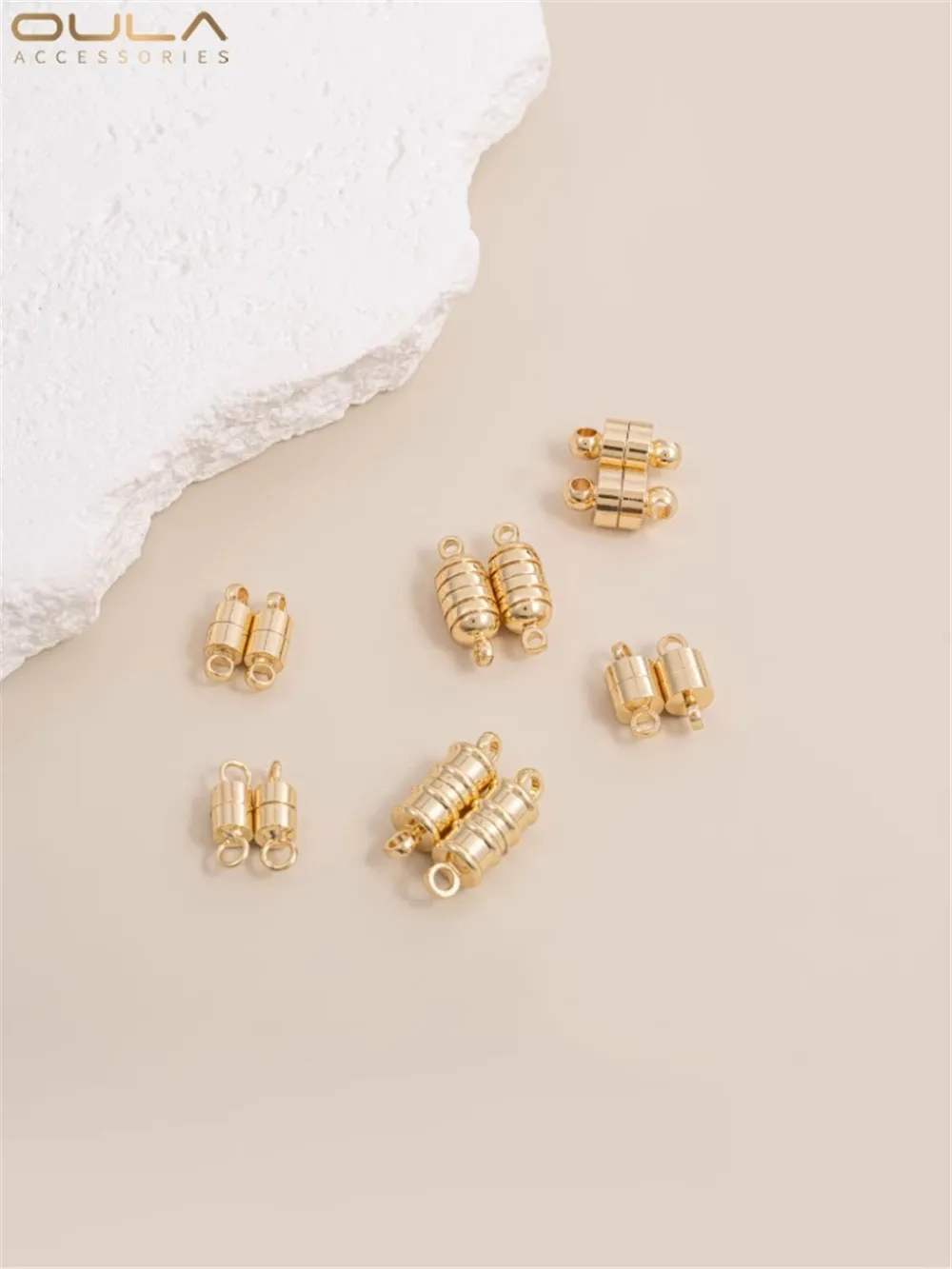 14K Bag Gold Color Magnet Buckle Cylindrical Closed Loop Magnet Connection Buckle Handmade Diy Bracelet Head Accessories