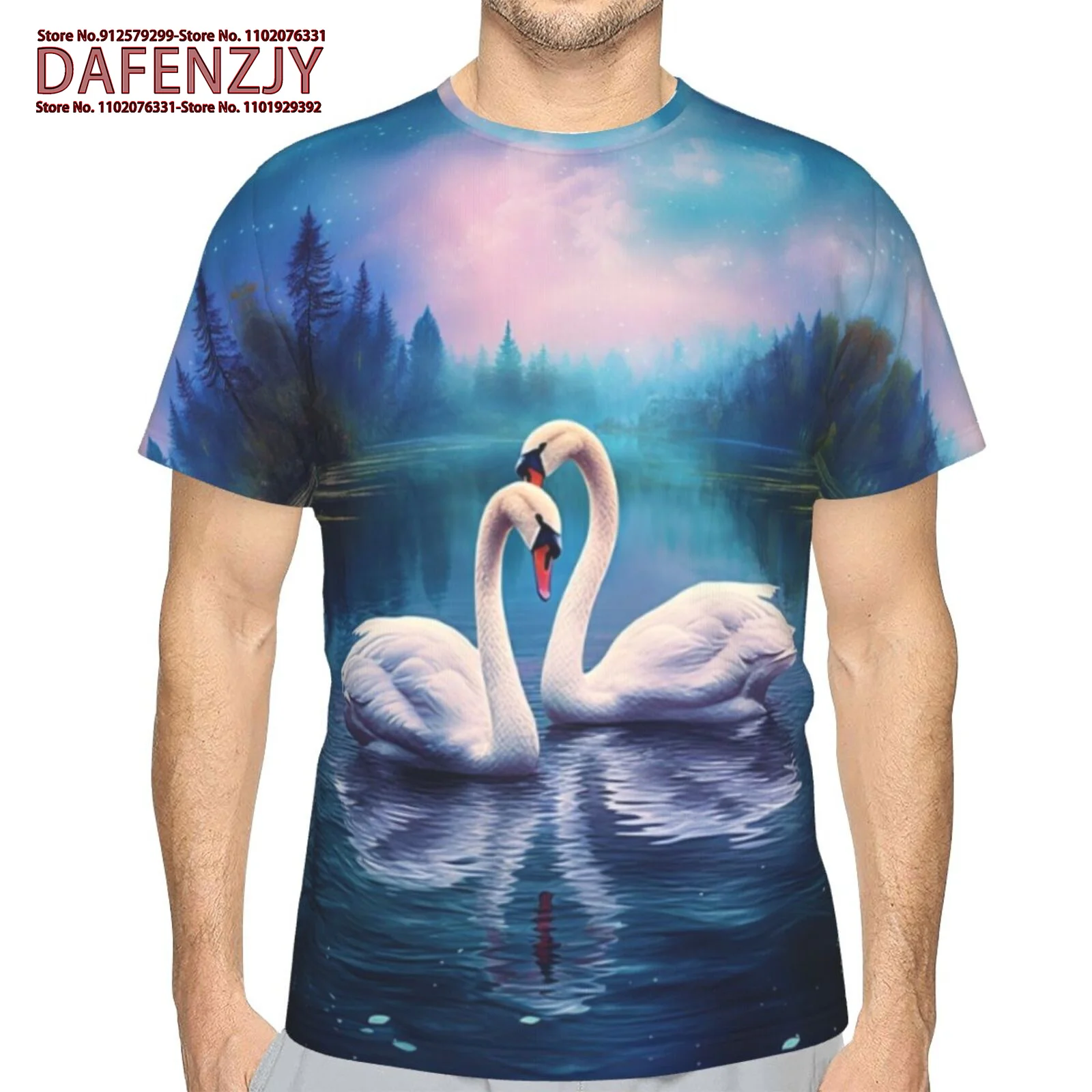 

Cool Fashion 3D White Swan Printed Funny T-shirt Men/women Casual Cool Round Collar Short Sleeve Personality T-shirts