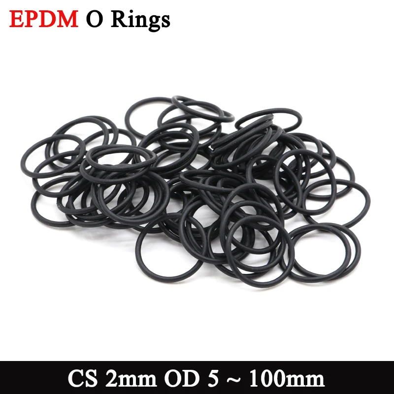 10/50Pcs EPDM O Rings Black CS 2mm OD 5 ~ 100mm Acid and Alkali Resistance Water Resistance Friction Resistance o-ring