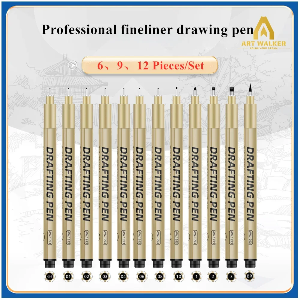 6/9/12 Pack Japanese Manga Black Fineliner Marker Pens Sakura Pigma Micron Pigment Liners for Art Sketching Drawing Comic Design