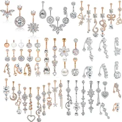 Stainless Steel Flower Belly Piercing Set 14G Butterfly Belly Button Ring Bulk Sexy Navel Piercing Bar Pack Lotus Belly Ring Lot